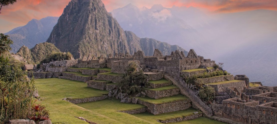 Beautiful surroundings of the interior of Machu Picchu in a beautiful summer sunrise, Peru