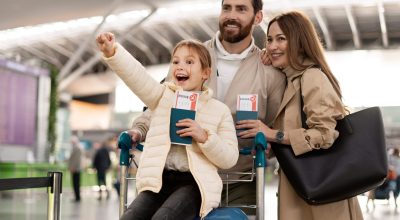 front view young female tourist with pink bag meditating on white background trip emotion sea color summer photo voyage