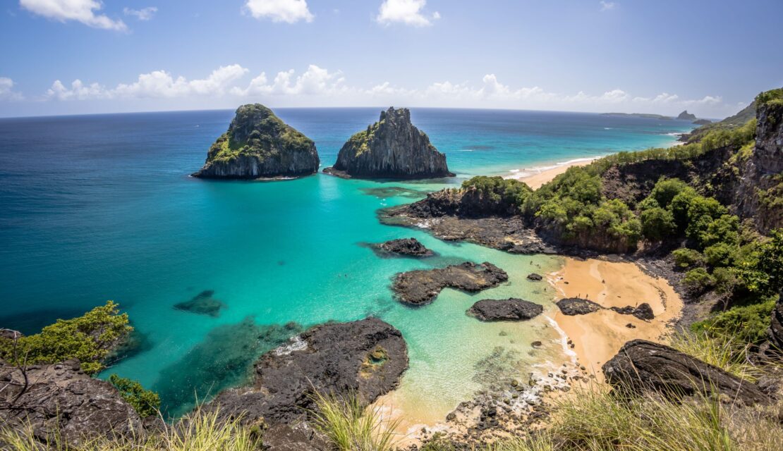 The view of Two Brothers Rock. Fernando de Noronha, Pernambuco, Brazil.